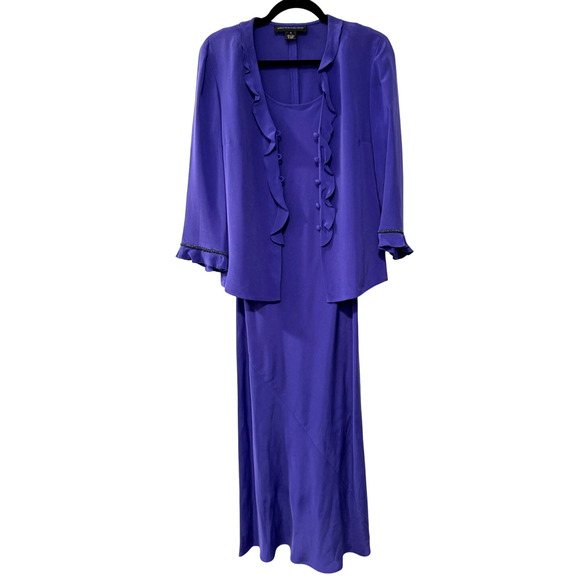 Jones New York Silk 2-Piece Set 8 Beaded Ruffle Jacket Maxi Slip Dress Purple - Picture 8 of 16